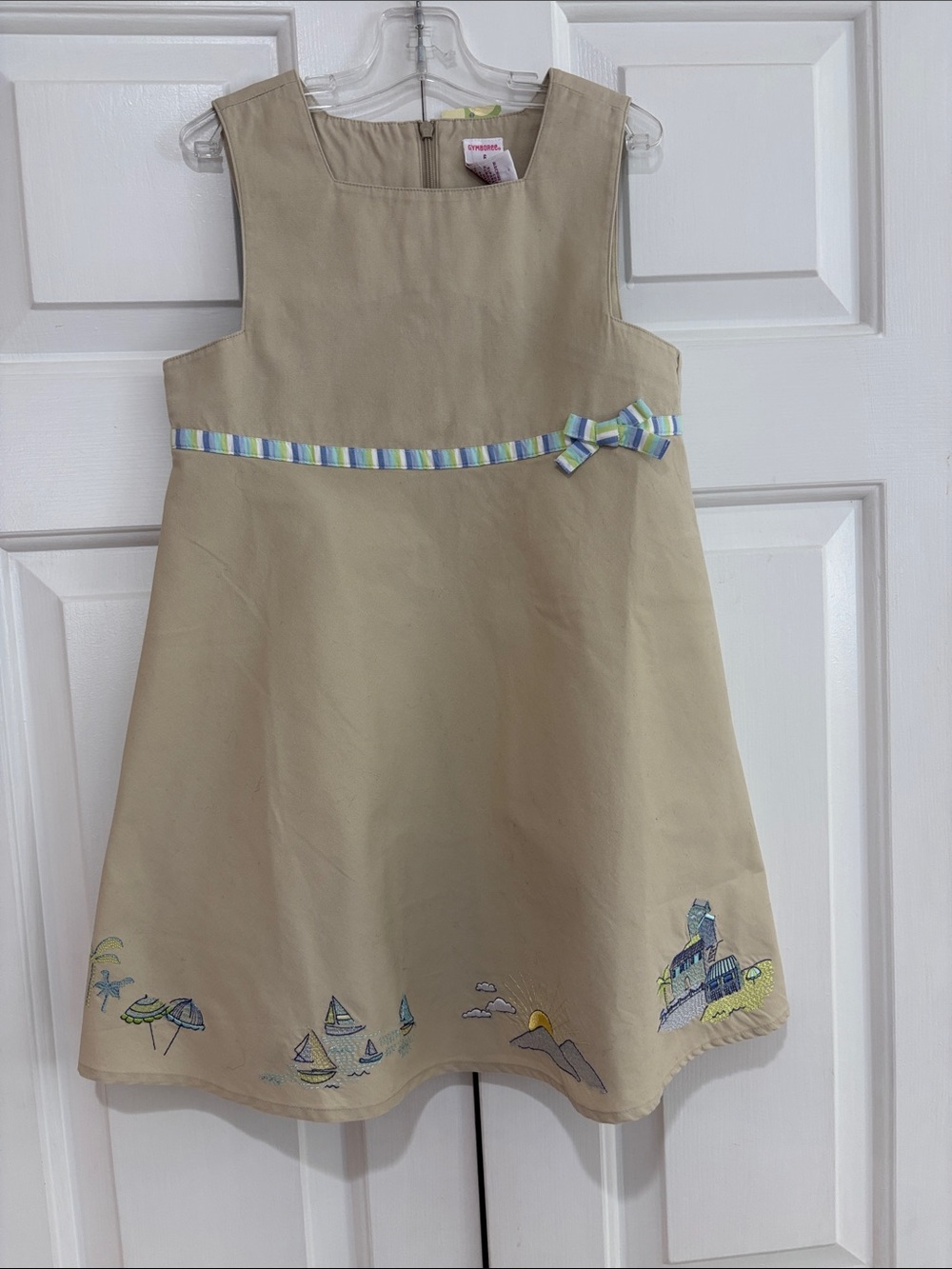 NWT  Gymboree TanEmbroidered A-Line Dress with Striped Bow Size 6
